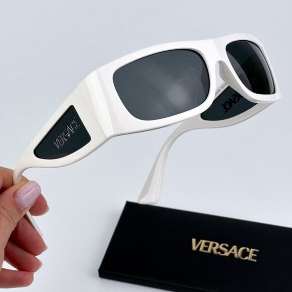 Versace VE4482 314/87 BRAND NEW Sunglasses White Dark Grey Rectangular Unisex - Picture 2 of 11